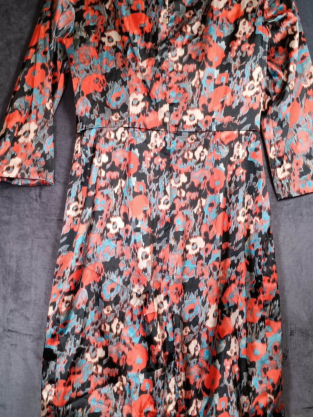 ANTONIO MELANI Black Floral 3/4 Sleeve Midi Dress with Coral Accents - Picture 5 of 8